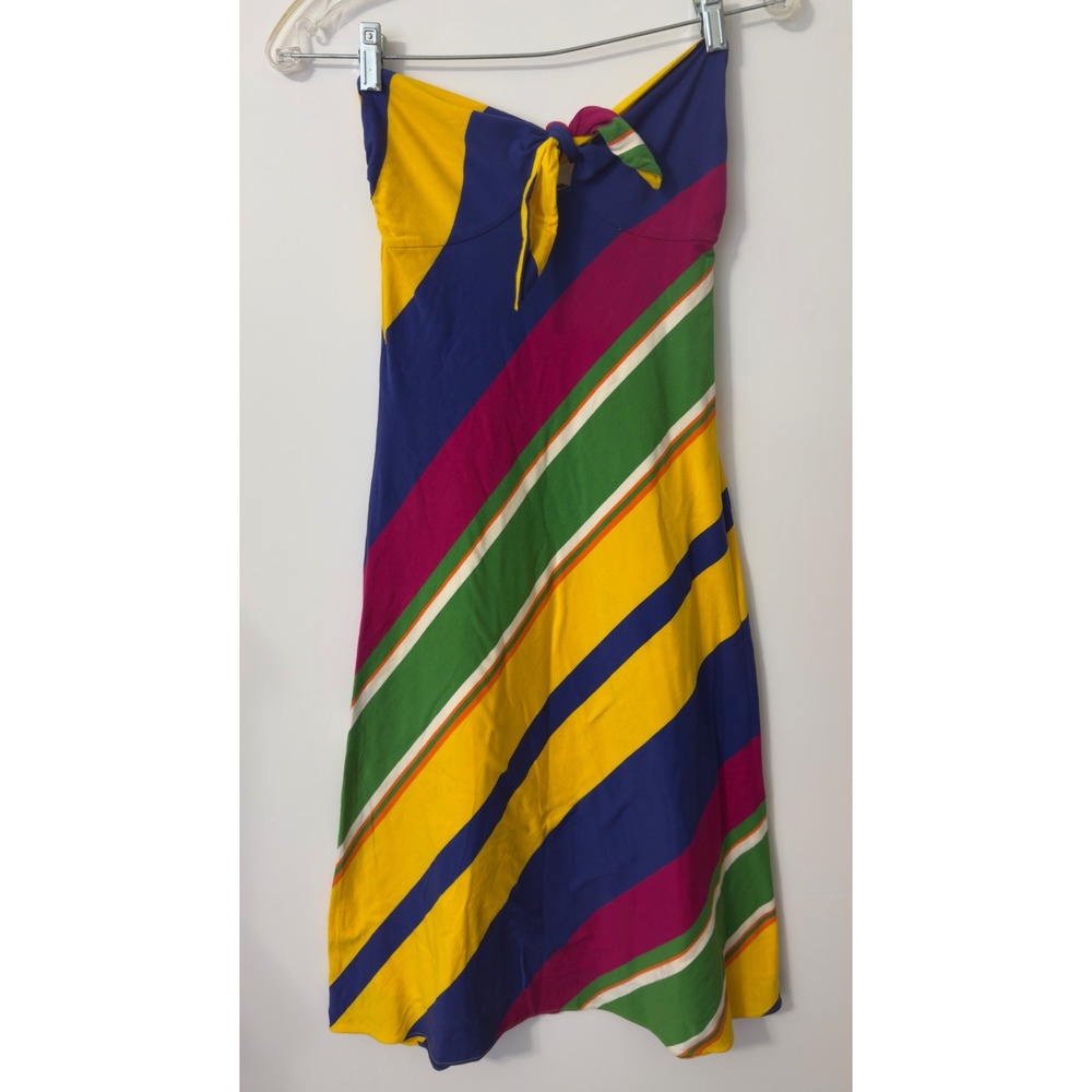 Ralph Lauren Strapless Midi Dress S Multicolor Striped Tie Retro Festival Sun